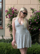 Sukienka mini w grochy halter neck – biała